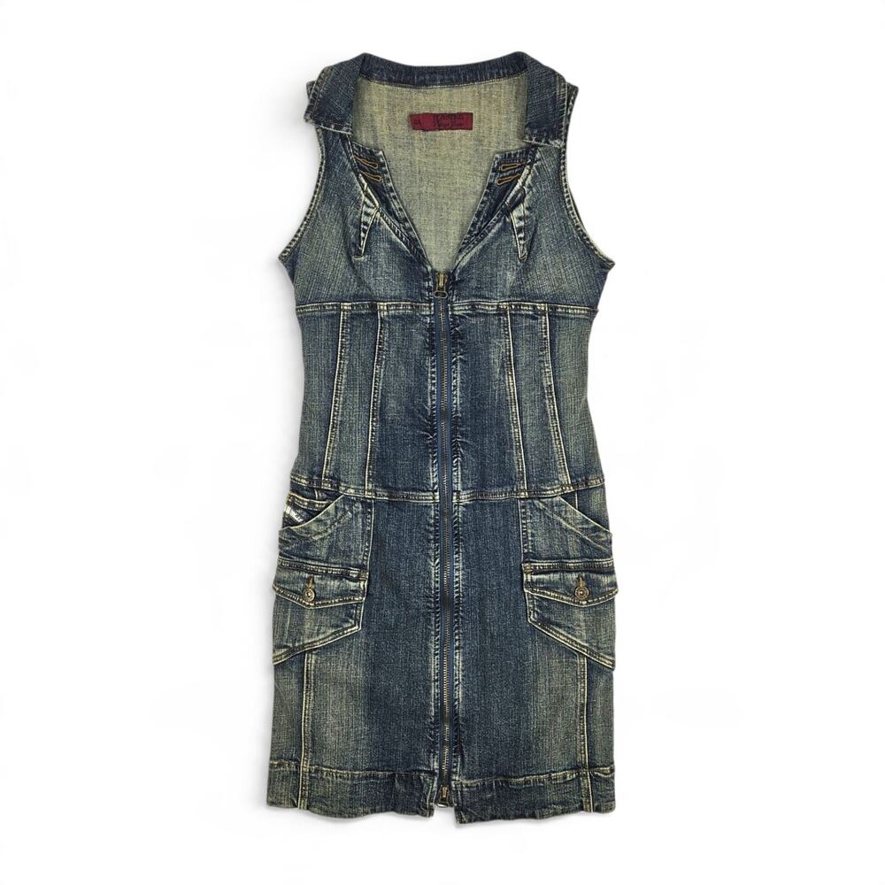 Vintage Y2K Sleeveless Zip-Front Denim Mini Dress Euro - IT 44 (M)